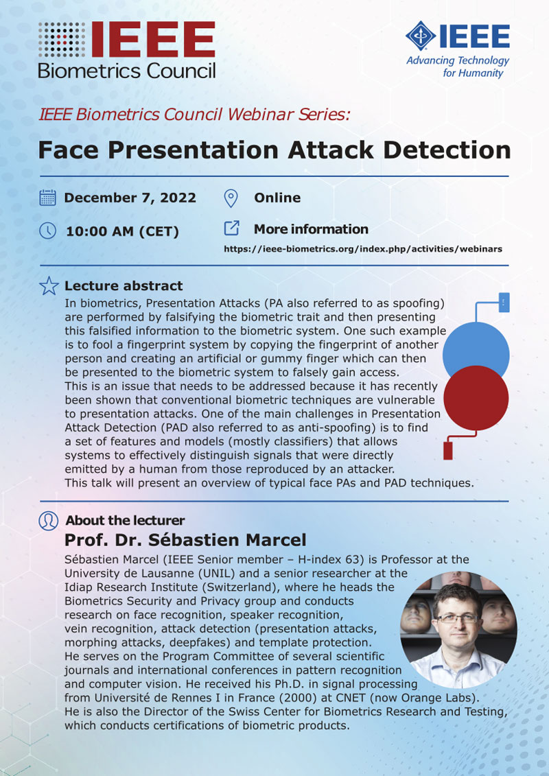 Face Presentation Attack Detection webinar flyer.