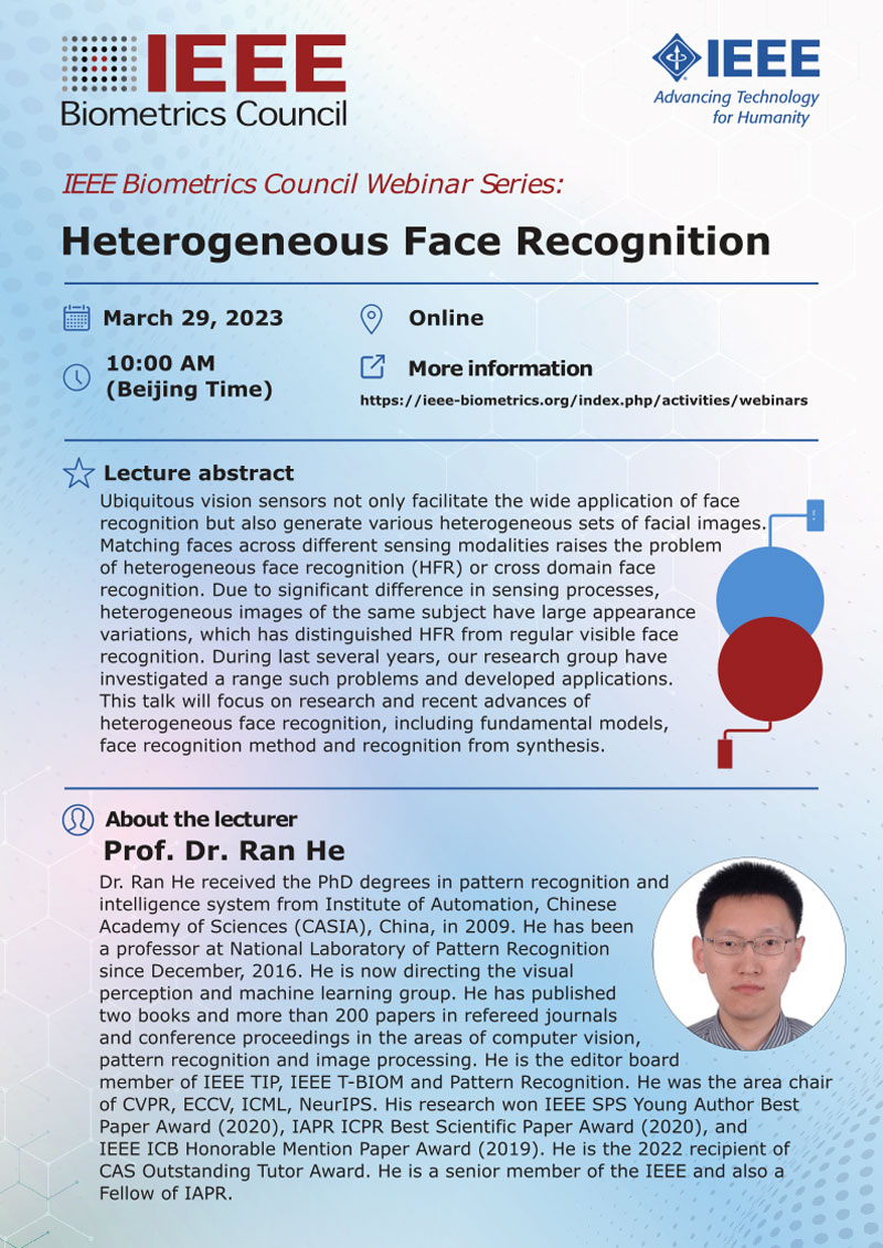 Heterogeneous Face Recognition webinar flyer.