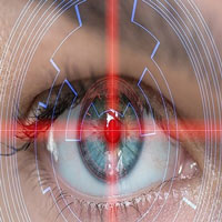 Red laser over an eyeball.