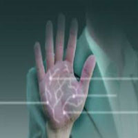 Woman's hand with overlay of biometrics.
