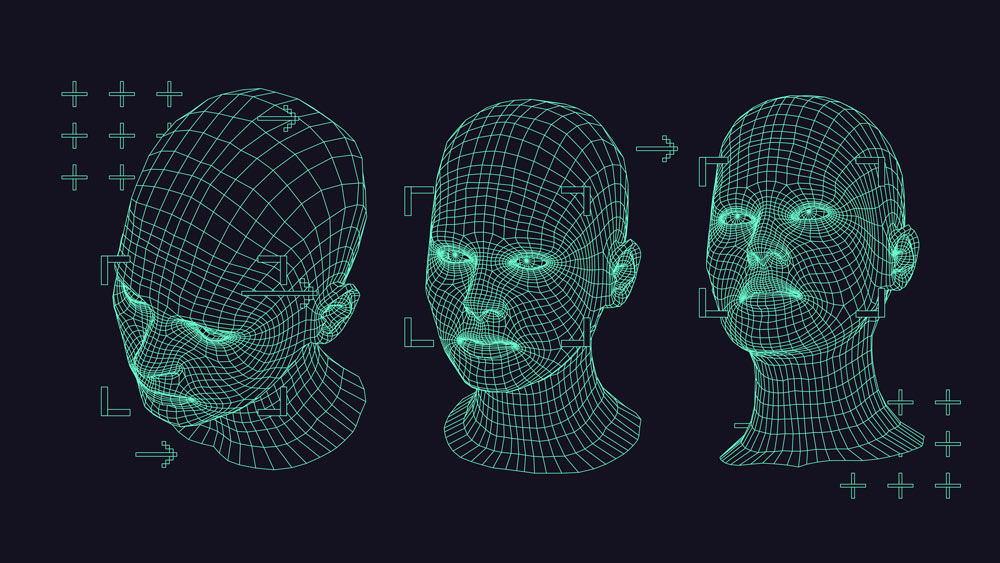 Three 3d models of heads.